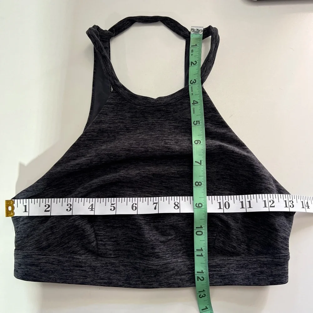 Alo‎ Yoga Heathered Charcoal High Neck Racerback Sports Bra Crop Top Keyhole S